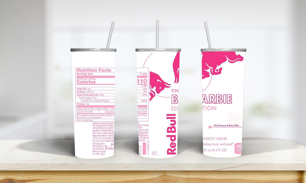 Pink & White Red Bull Barbie Tumbler