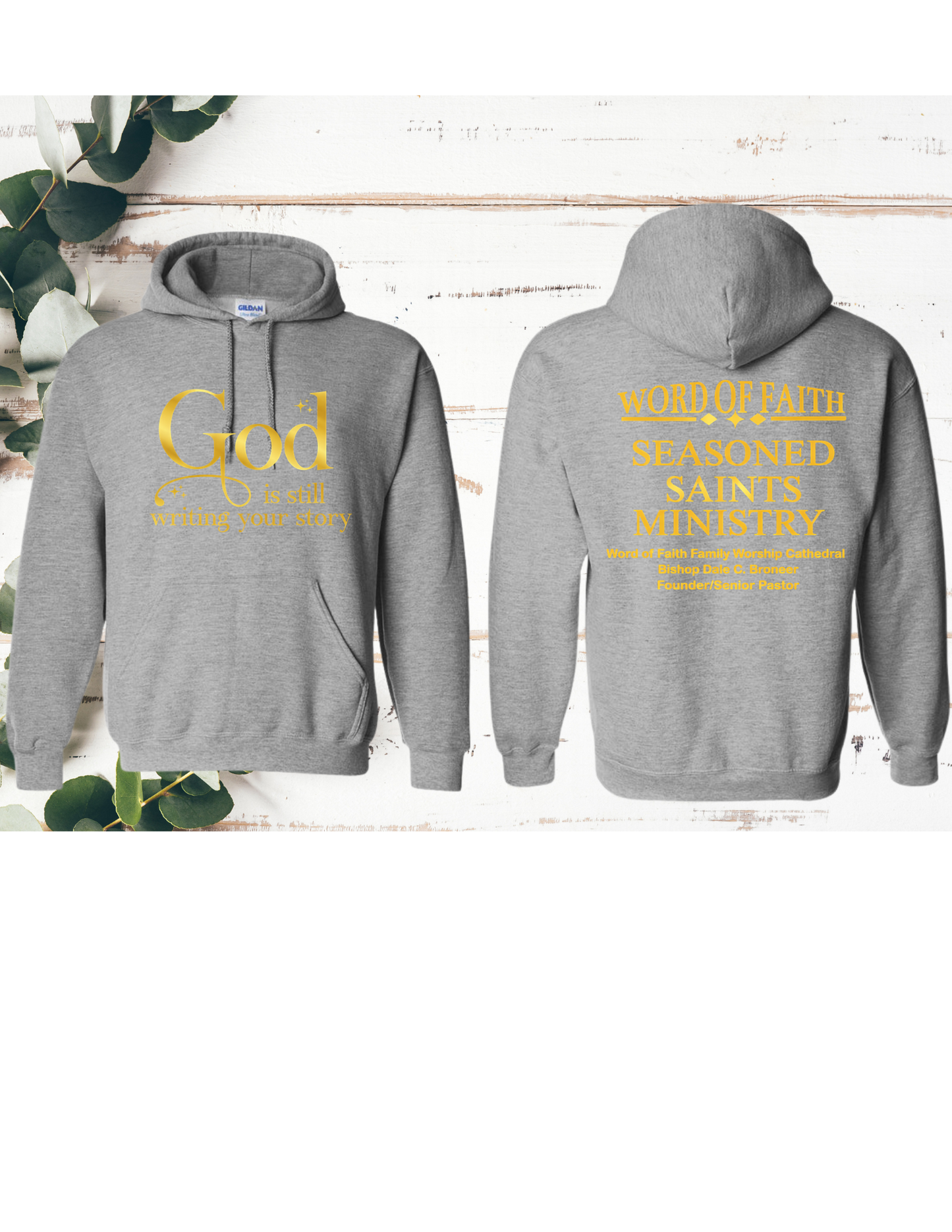 Grey Seasoned Saints Hoodie with Metallic Writing