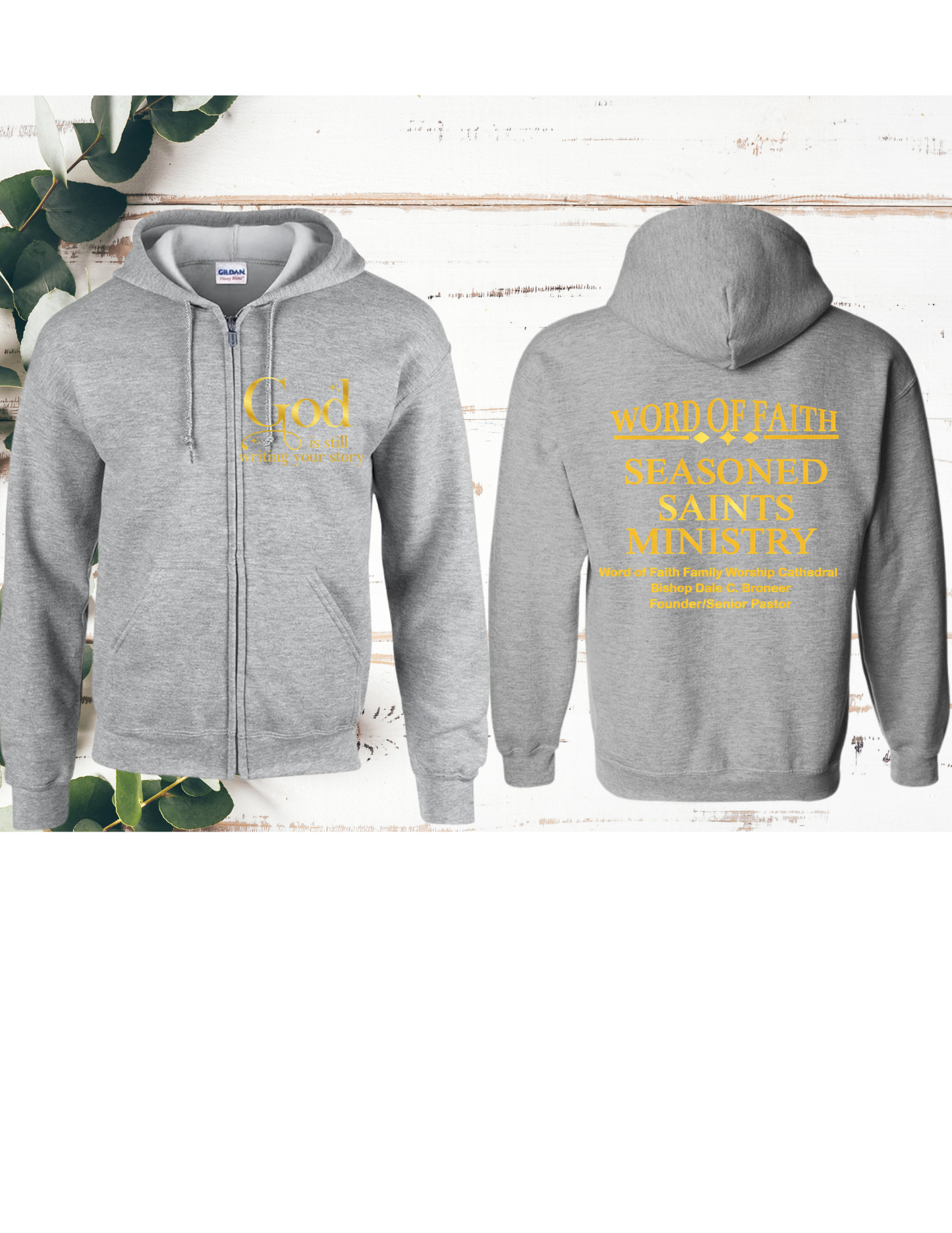 Grey Seasoned Saints Zip  Hoodie Metallic Writing